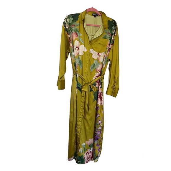 Express Satin Floral Boyfriend Portofino Maxi Shirt Dress- Size Medium - Picture 2 of 6
